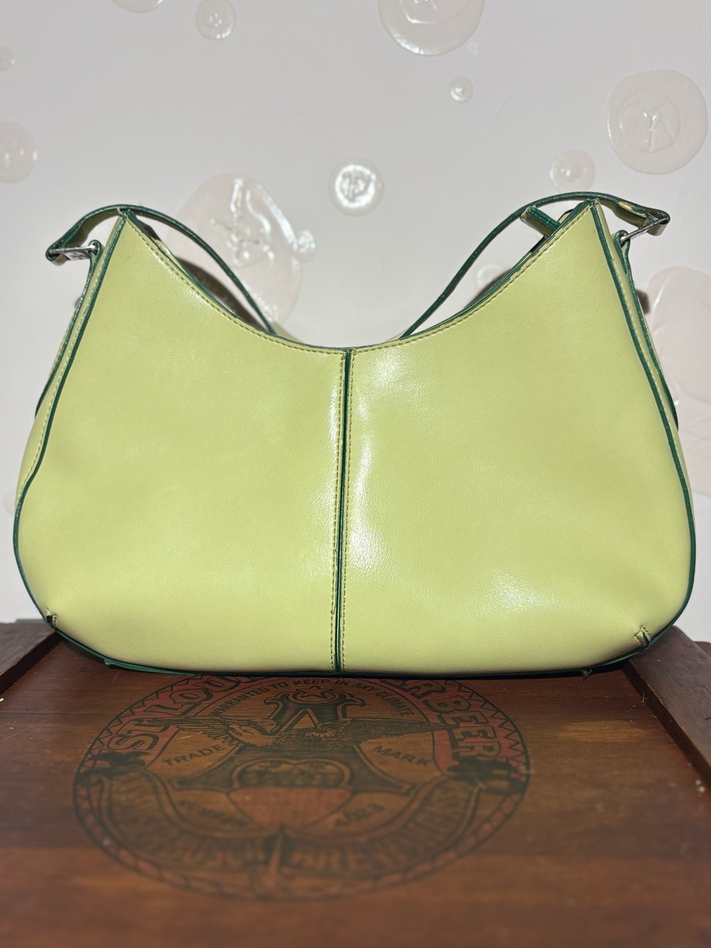 Vintage Y2K Emilie M. Lime Green Simulated Leather Curved Hobo Shoulder Bag